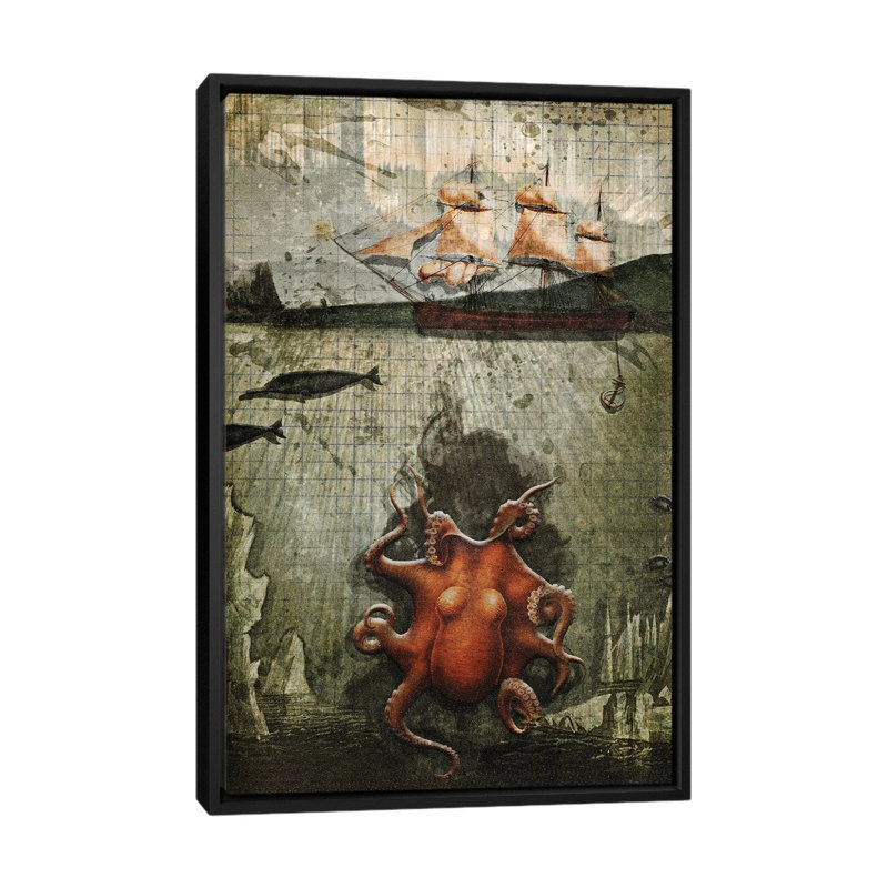 Paper Octopus by Heather Landis - Print on Canvas, 101.6 cm H x 66.04 cm W, Black Framed