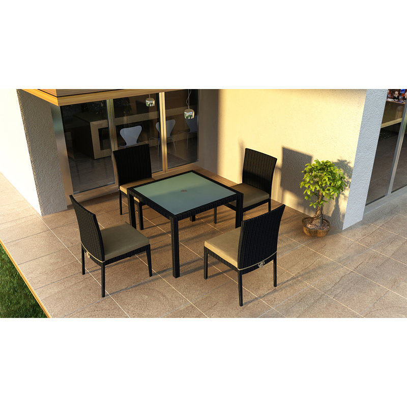 Urbana Outdoor Dining Set, 29.5" H x 39.25" W x 39.25" L, Coffee Bean, Canvas Charcoal Sunbrella® Canvas