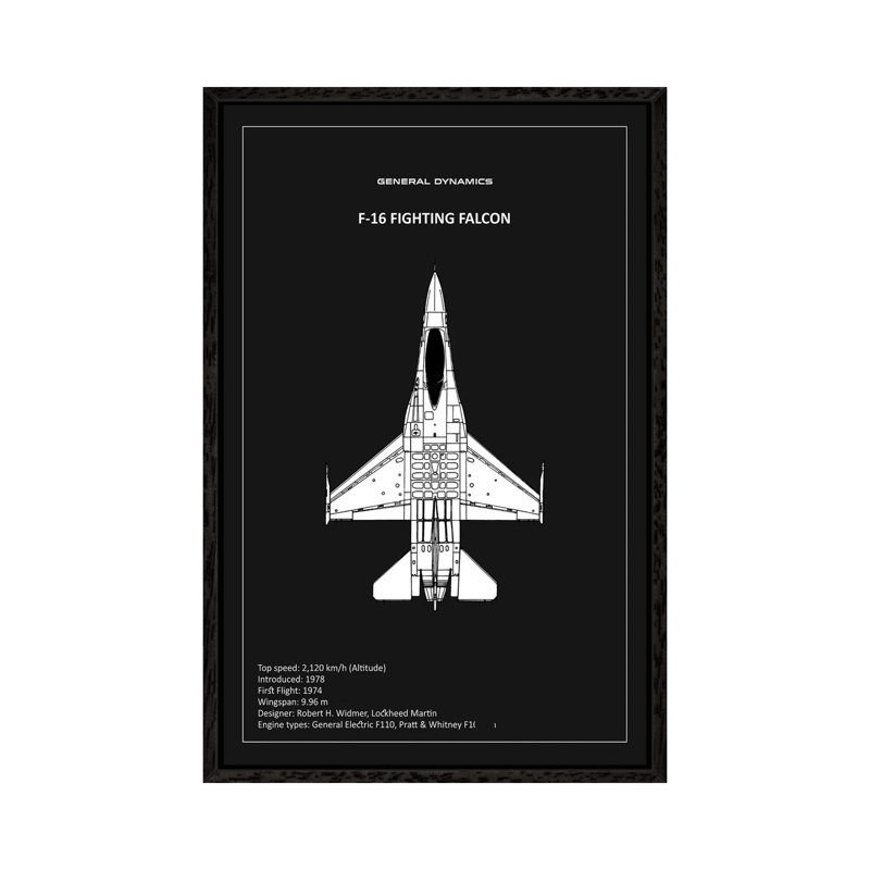 BP F-16 Fighting Falcon 1 Piece Wall Art on Canvas, 101.6 cm H x 66.04 cm W, Black Framed
