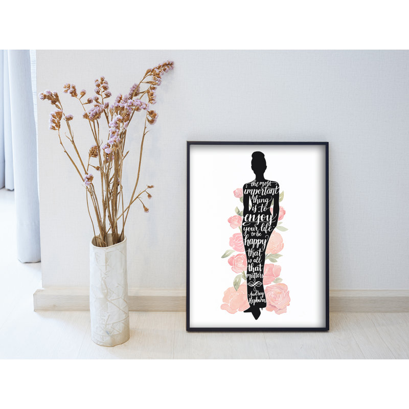 « emblématique silhouette aquarelle roses audrey », impression, H 20 po x l 16 po, Cadre noir
