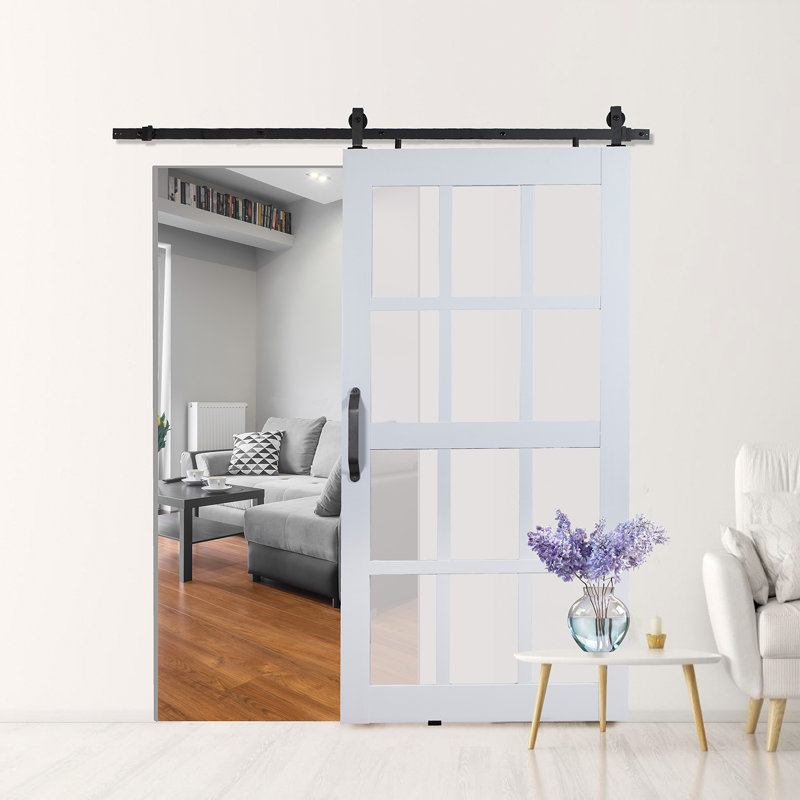  Porte de grange givrée 12 Lite 84 po avec quincaillerie d'installation Montana , 42 po x 84 po, Blanc