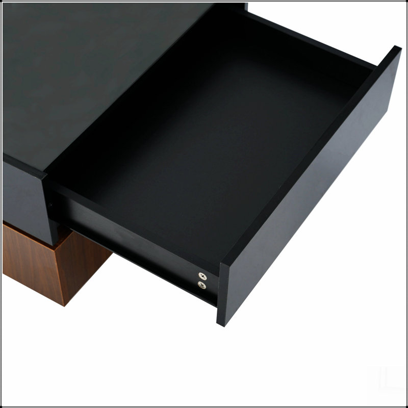 Multi-functional Square 360°Rotating Coffee Table with 2 Drawers, High Gloss 2-Tier Centre Table
