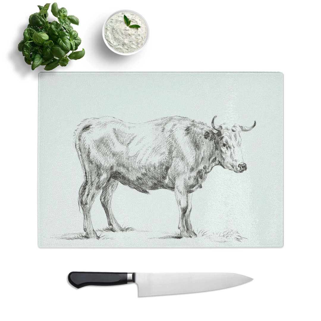 Tempered Glass Sketch of a Bull by Jean Bernard Chopping Board