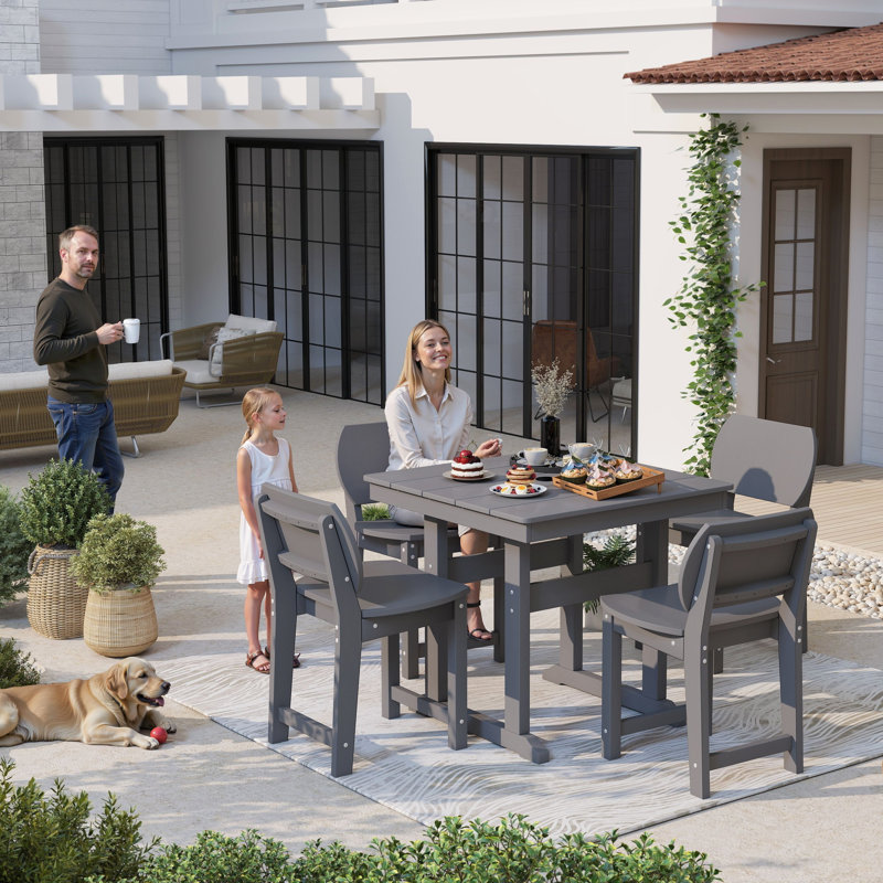 Small Space 4 - Person 32.1"  Square Dining Set Outdoor Poly Patio Chair with Table  All-weather Waterproof, Gray