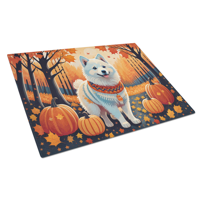 American Eskimo Fall Glass Cutting Board Large