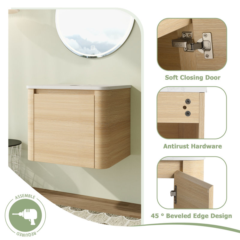 Base de meuble-lavabo simple 24 po Lydian seulement, Chêne blanc