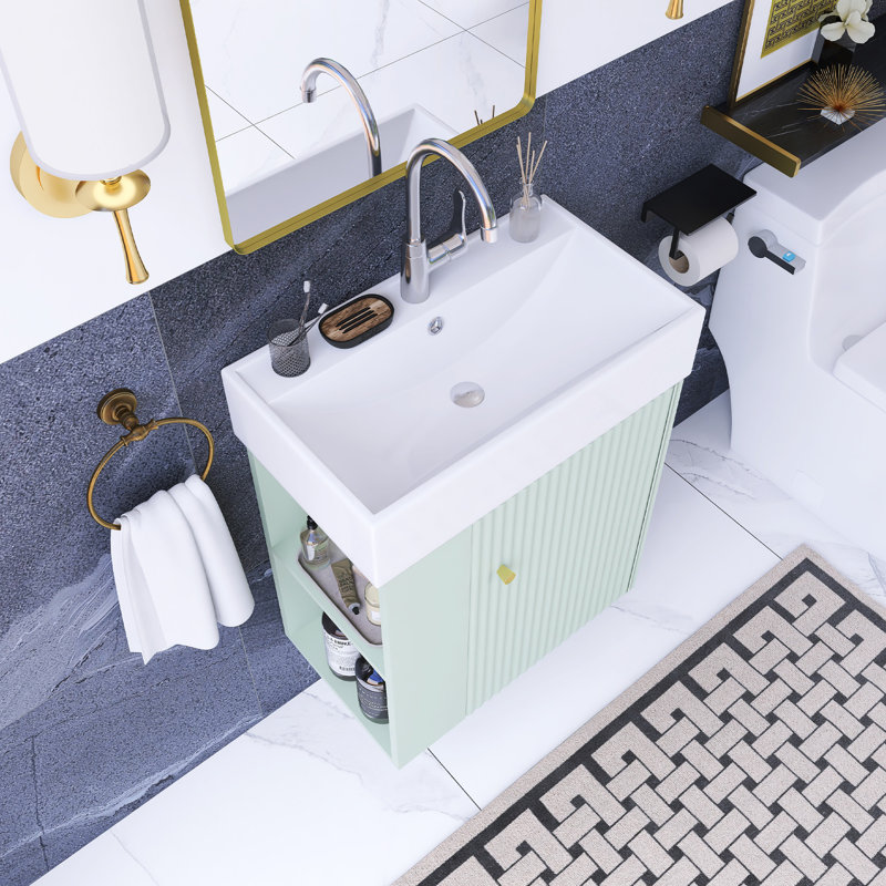 Meuble-lavabo flottant moderne 21,6 po avec lavabo en céramique, Vert