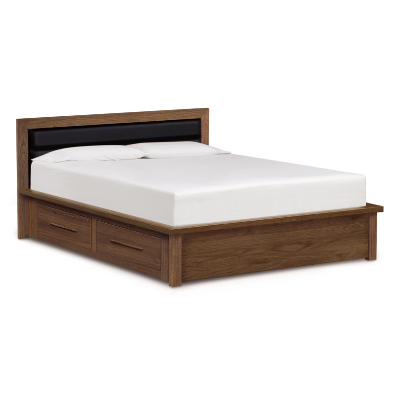 Moduluxe Upholstered Bed, White, King, Conventional / Natural Walnut