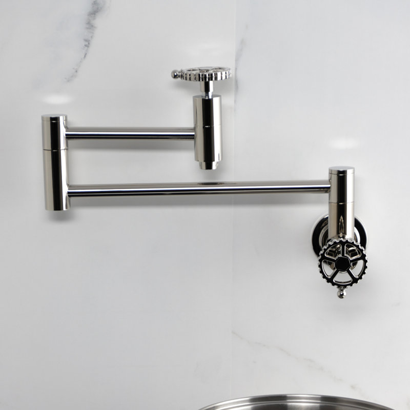 Kingston Brass Fuller Two-Handle 1-Hole Wall Mount Pot Filler Faucet, Polished Nickel