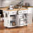 56.5'' Kitchen Island with Drop Leaf, Power Outlet, Embossed Vertical Stripe Rolling Kitchen Cart on Wheels with 4 Doors , 5 Deep Drawers and Adjustable Shelves, for Kitchen, Dining Room, White-998031620