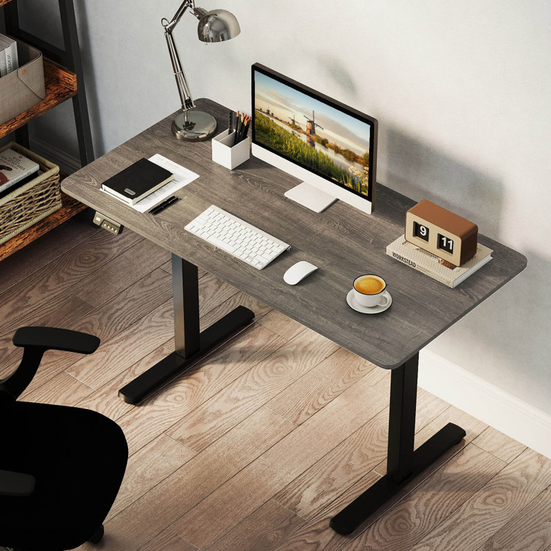 48” x 24” Electric Standing Desk with LED Display 2 Memory Height Settings for Home Gray+Black, Gray/Black
