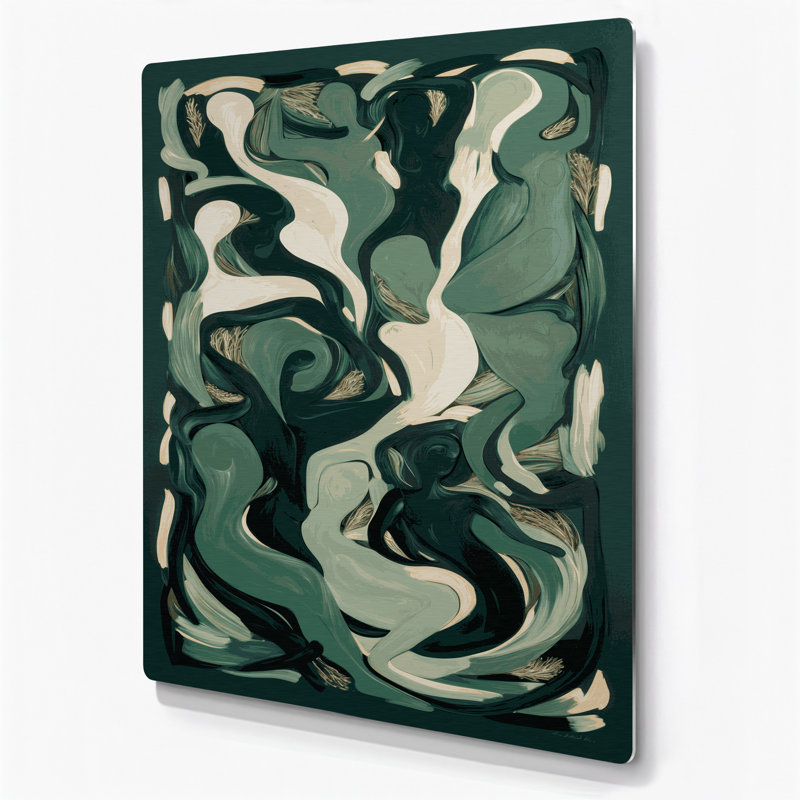 Art mural abstrait en métal vert figuratif 3, H 20 po x l 24 po