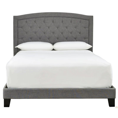 Structure de lit tapissier moderne en fibre de lin avec tête de lit rembourrée, support de lattes en bois robuste, aucun sommier tapissier requis, fabrication robuste, style de chambre à coucher contemporain épuré, assemblage facile