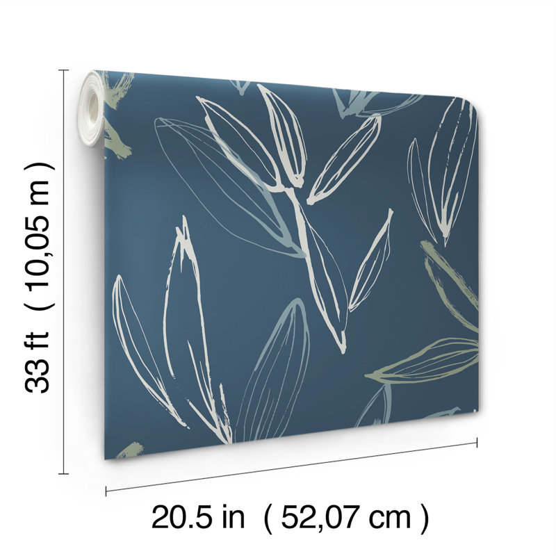 Papier peint Kenia Indigo Leaf Toss, Indigo