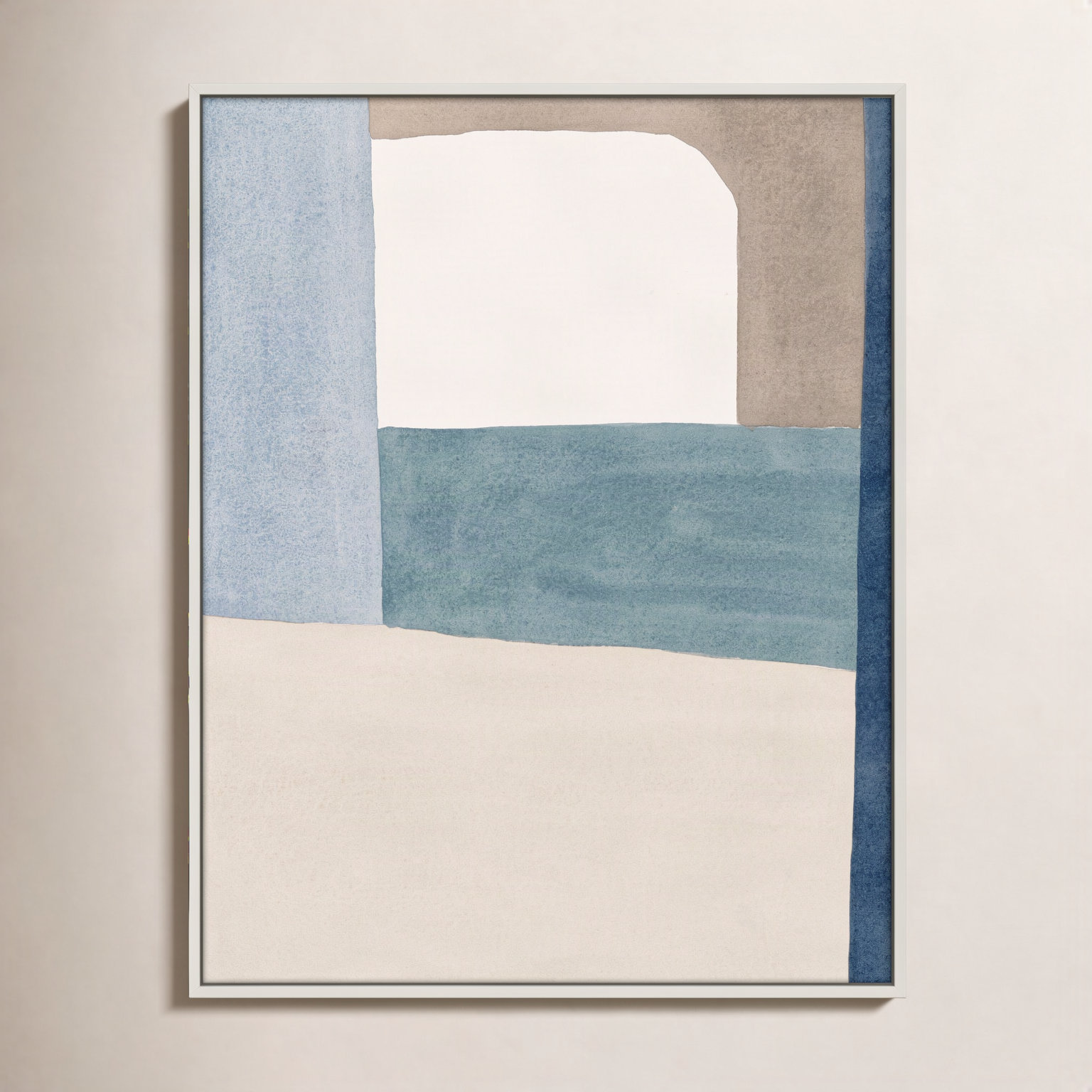 The Balance of Taupe and Indigo 1 Print, 30" x 24" x 1.25", White Frame Paper