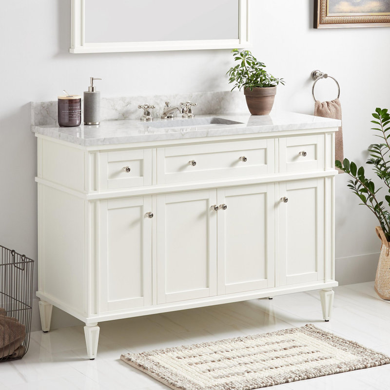 Elmdale 48" Freestanding Mahogany Single Vanity Rectangular Undermount Sink, Dark Olive Green, Carrara Marble, 8" Widespread