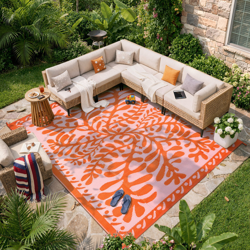 Tapis extérieur en paille réversible imperméable en plastique pour terrasse, camping, plage, véhicule récréatif et terrasse de piscine