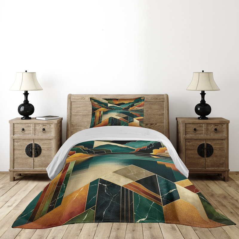 Polyester Geometric Shapes Coverlet, Twin Coverlet + 1 Standard Shams