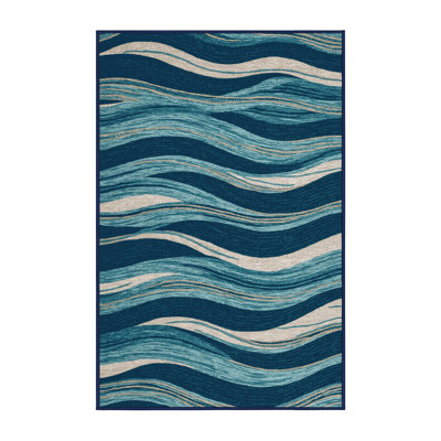 Washable Ocean Ripples Hawaiian Area Rug