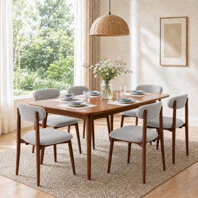 Ensemble de chaises de salle à manger rembourrées Modern 6 pièces avec dossier incurvé et structure en bois massif