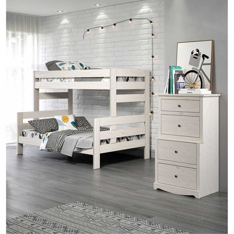 Finition du lit superposé rustique avec motif en bois et échelle, Blanc