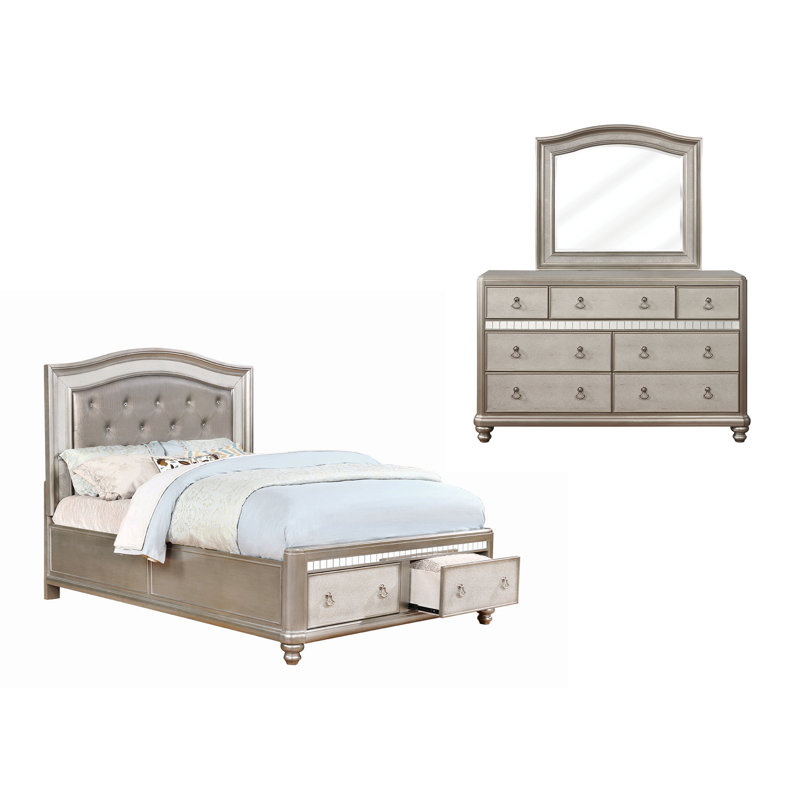 Ensemble de chambre avec grand lit 3 pièces avec commode et miroir Willa