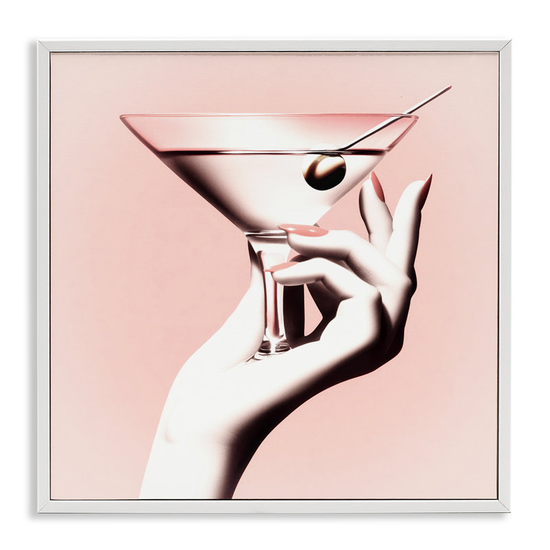 «Martini Stirred», estampe numérique par Sophie 6, H 12 po x l 12 po, Estampe numérique encadrée blanc bord de mer