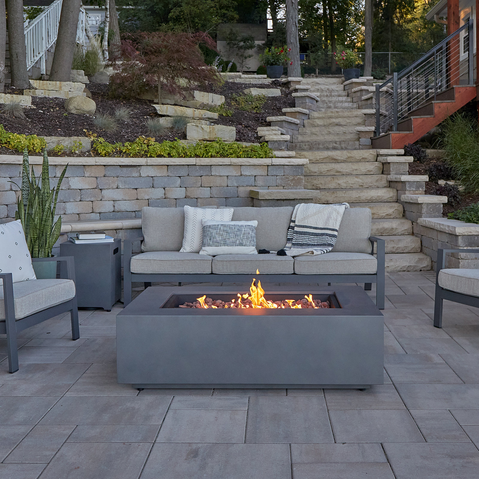 Aegean Fire Pit Table, Weathered Slate, 15" H x 50" W x 32" D