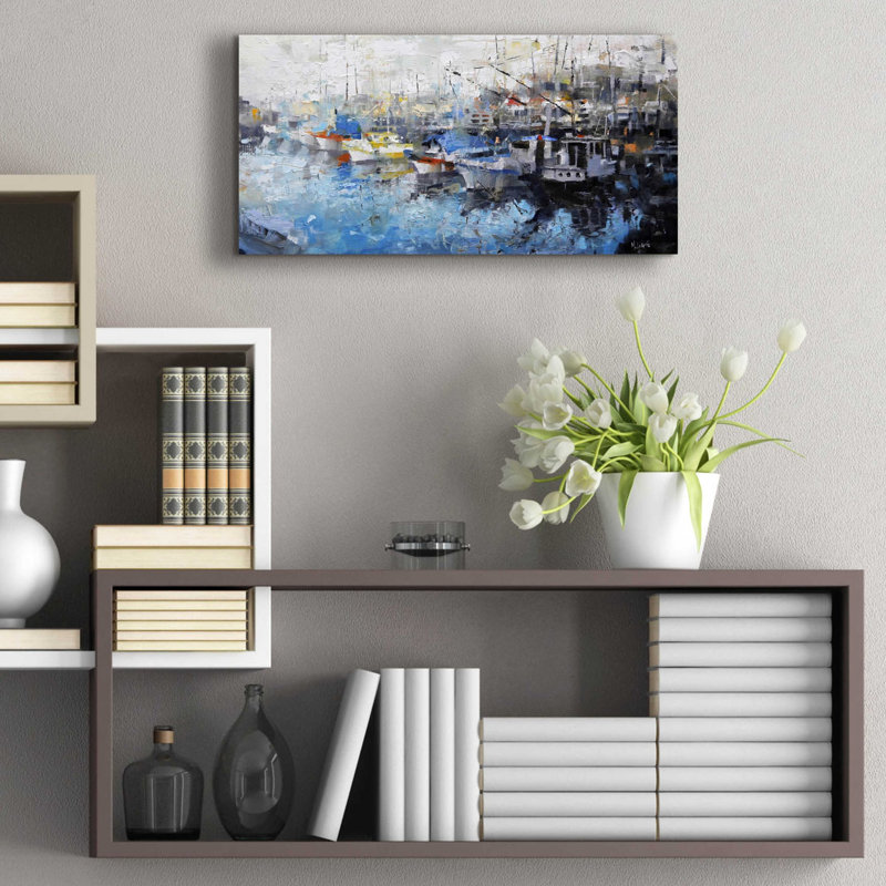 «San Francisco Wharf» par Mark Lague, art mural en verre acrylique, H 12 po x l 24 po
