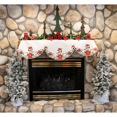 Joynell Embroidered Christmas Poinsettia Mantel Scarf (19" x 90")