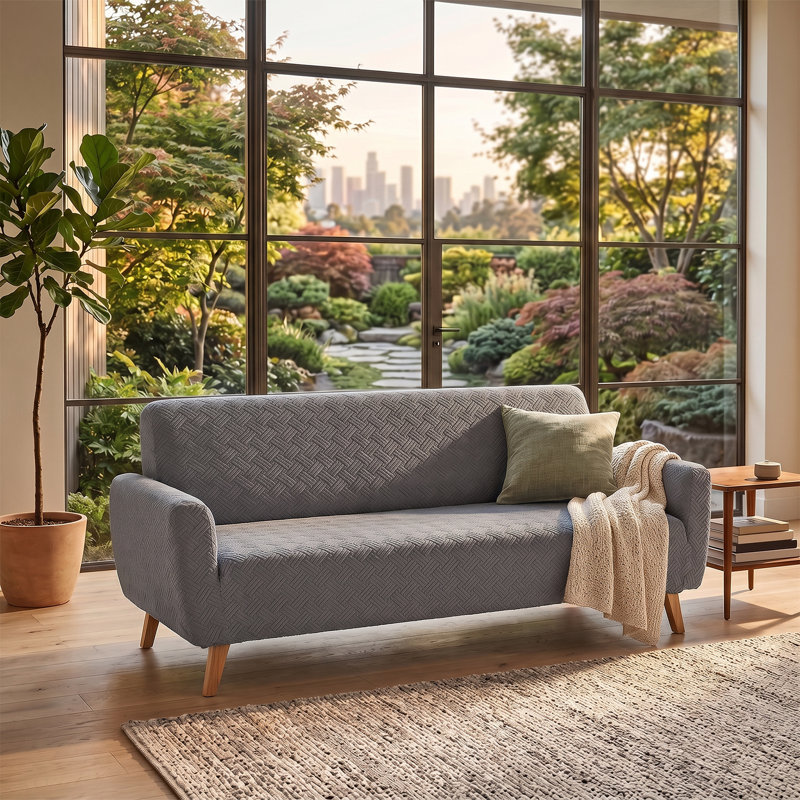 3-Seater Full-coverage High Stretch Sofa Cover, 1cm H x 230cm W, Grey
