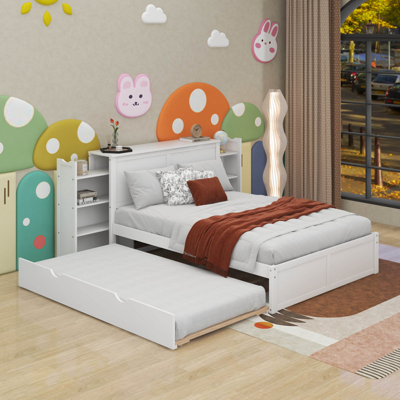 Lit plateforme avec rangement et tablettes gigognes, Lit double