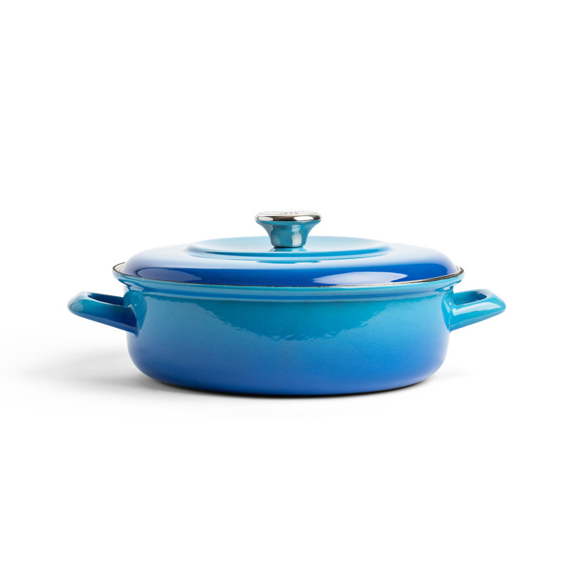 Azure Blue Enameled Cast Iron Round Casserole Braiser with Lid