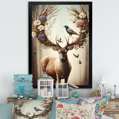 Deer with Blooming Antlers I - Graphic Art on Canvas