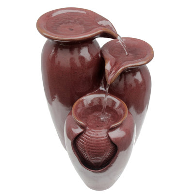 3-Tier Outdoor Cascading Jars Water Fountain with Textured Flow and Built-In Pump
