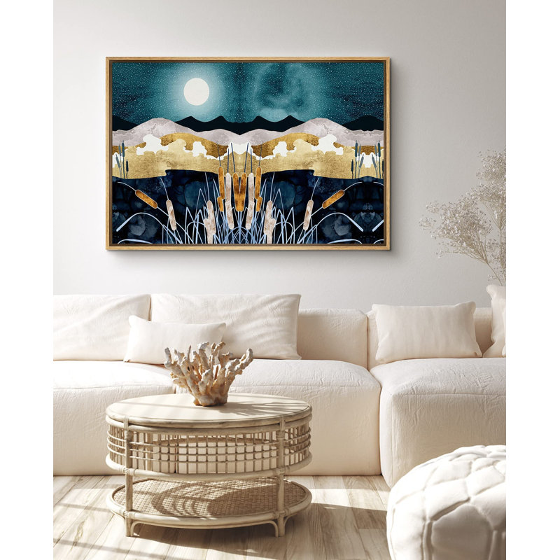«Symmetric Swamp Marsh Landscape At Night», reproduction d'art sur toile, H 16 po x l 24 po x P 1,5 po, Naturel