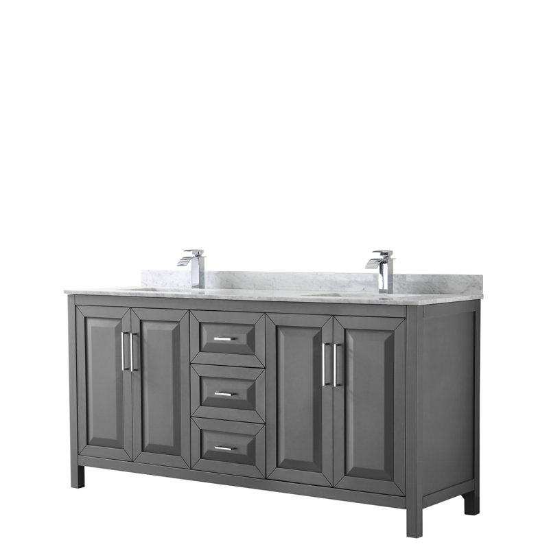 Daria 72'' W Double Vanity, Carrara Cultured Marble, Polished Chrome, Dark Gray