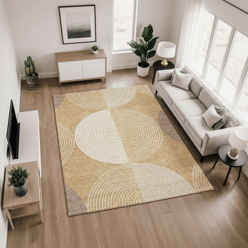Premium Machine Washable Mayfield AMF2281 Geometric Rug, Gold, 3' x 5'