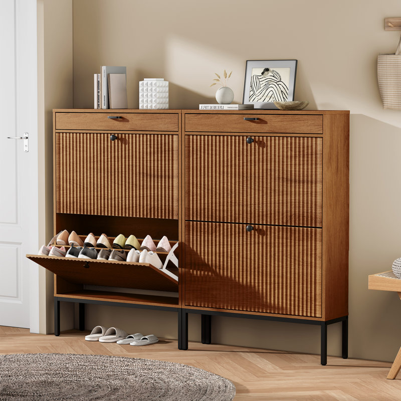 Arona Modern Minimalist Style Large Capacity Shoe Cabinet, Walnut
