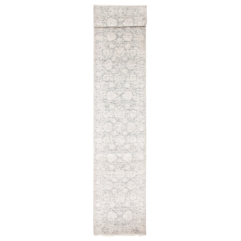Tapis gris héritage noué à la main de conception unique 2 pi 7 po x 13 pi 10 po
