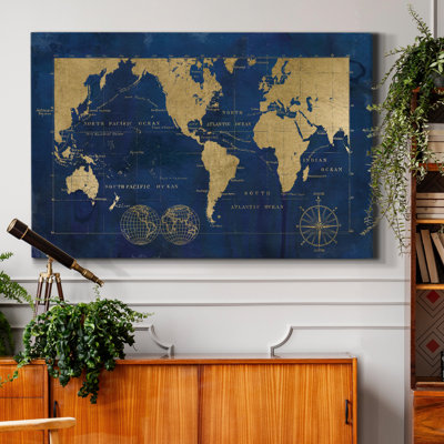Indigo World Map - impression sur toile tendue