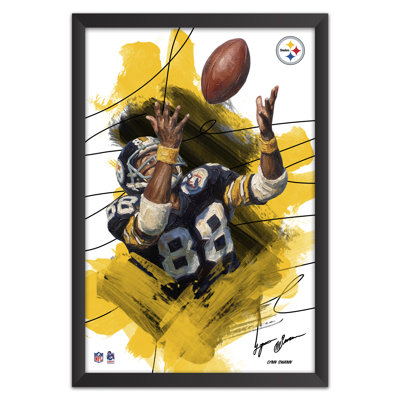 Sporticulture NFL Pittsburgh Steelers Lynn Swann 88, affiche encadrée style coup de pinceau, décoration murale, 35,5 x 51 cm (14 x 20 pouces), œuvre d'art pour les amateurs de cave