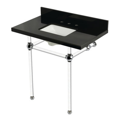 Kingston Brass Templeton 36-Inch Black Granite Console Sink with Acrylic Legs (8-Inch, 3-Hole)