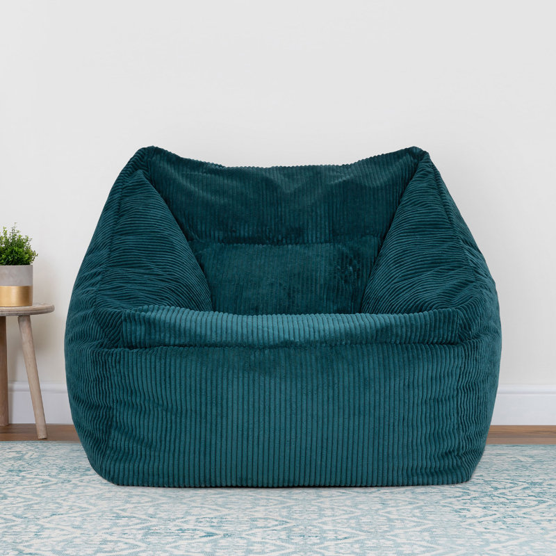 Bean Bag Bazaar Natalia Corduroy Armchair Bean Bag and Round Footstool, Teal Green