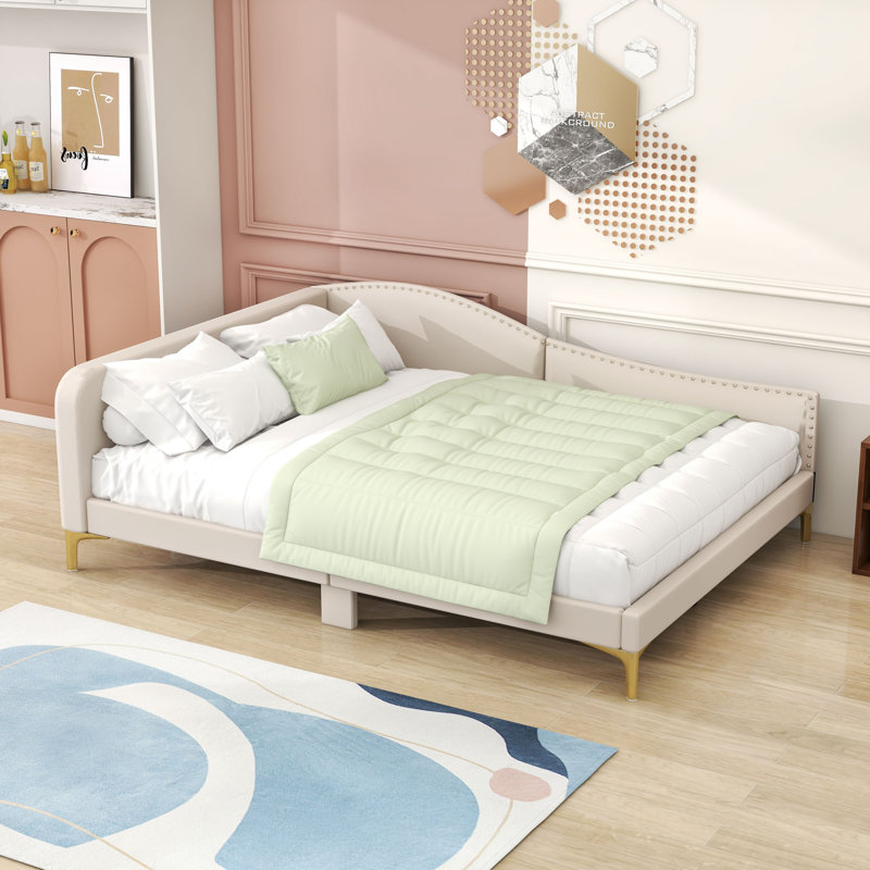 Upholstered Daybed with Elegant Design and Sturdy Frame, Beige, Full