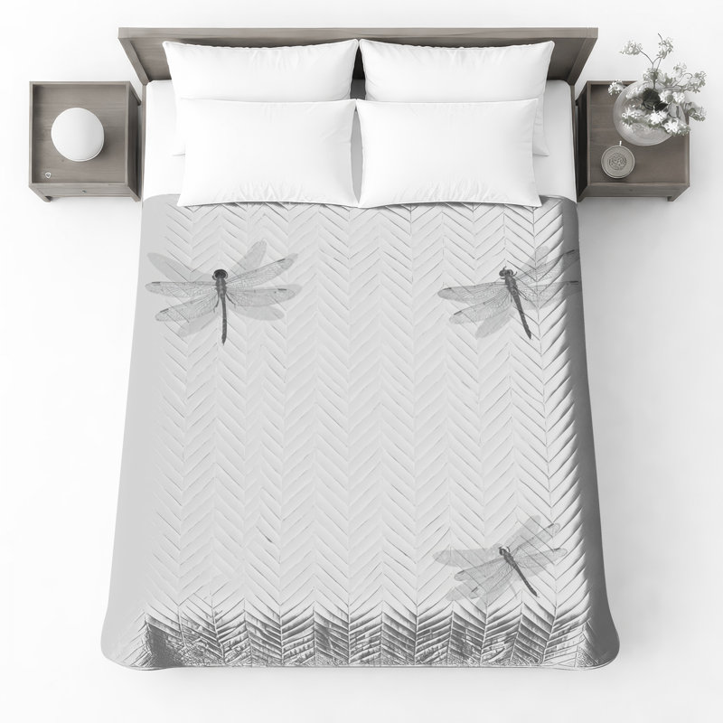 Three Dragonfly Illustration Bedding Dragonfly Bedspread Insects, Queen