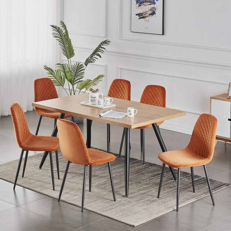 Wellersburg Modern Velvet Upholstered Armless Dining Chair, Black, Orange Velvet