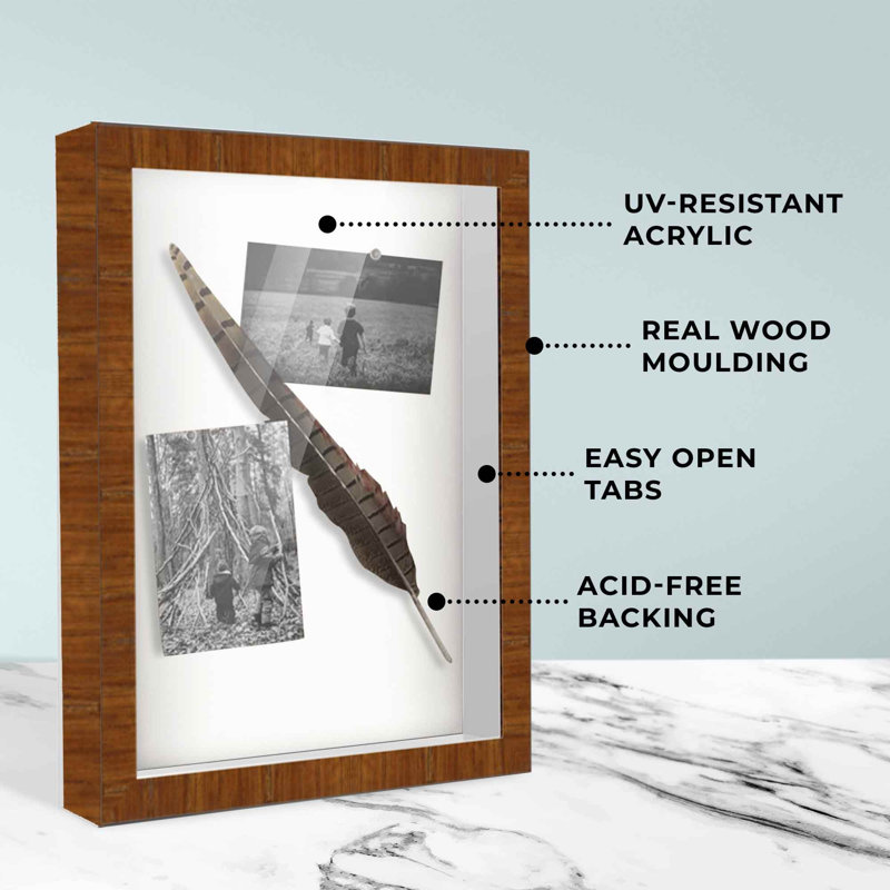 Cattalaya Solid Wood Shadow Box Picture Frame, Light Brown, 10" W x 11" H