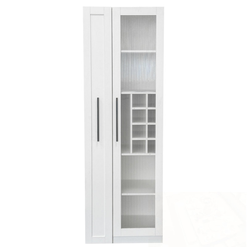 Armoire de rangement pour garde-manger avec support à vin et tablette de rangement coulissante à plusieurs niveaux