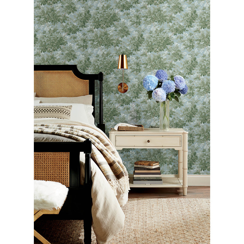 Greenwood Moss Deciduous Wallpaper, Light Blue